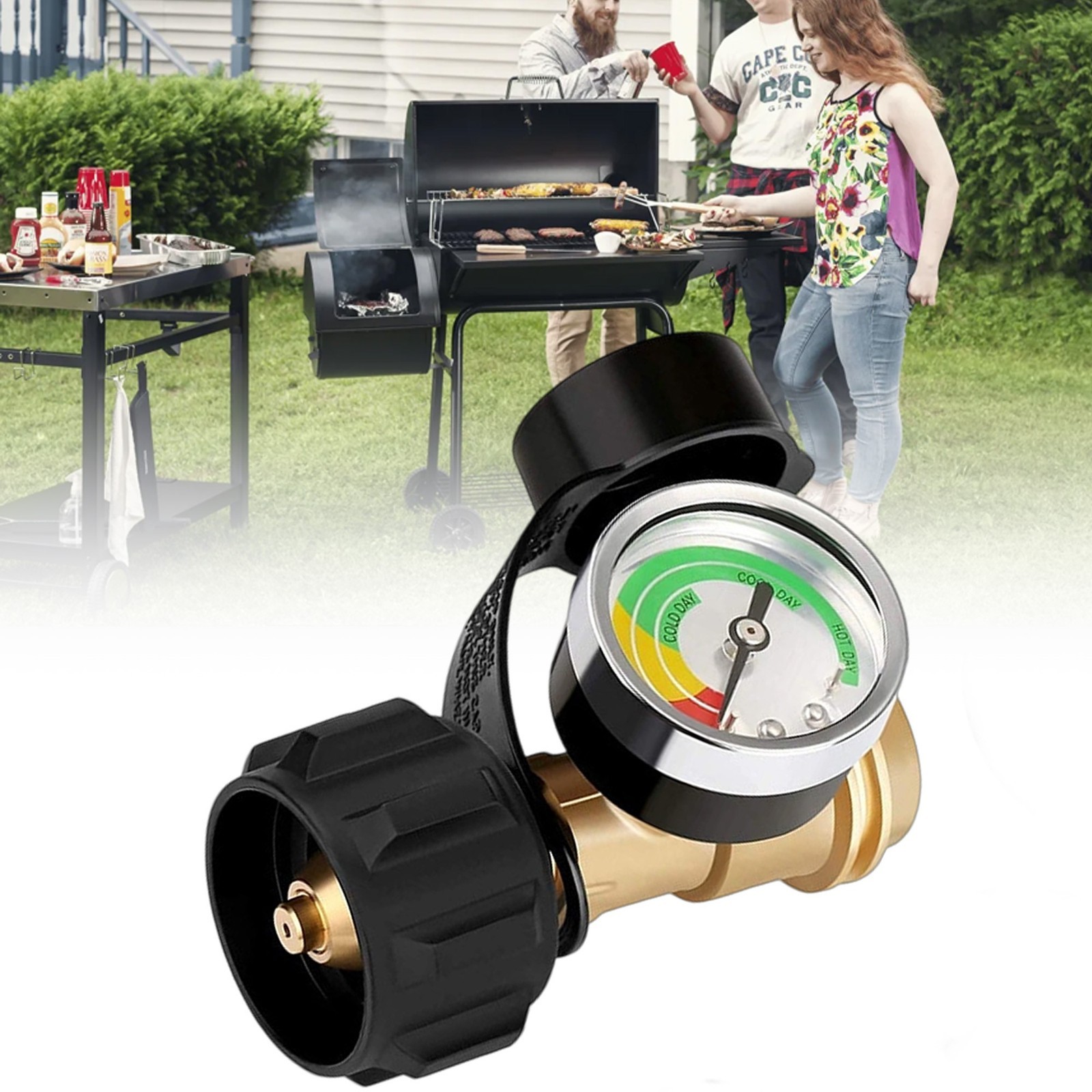 Propane Tank Gauge Brass Adapter w/Gas Pressure Level Meter Indicator for BBQ RV