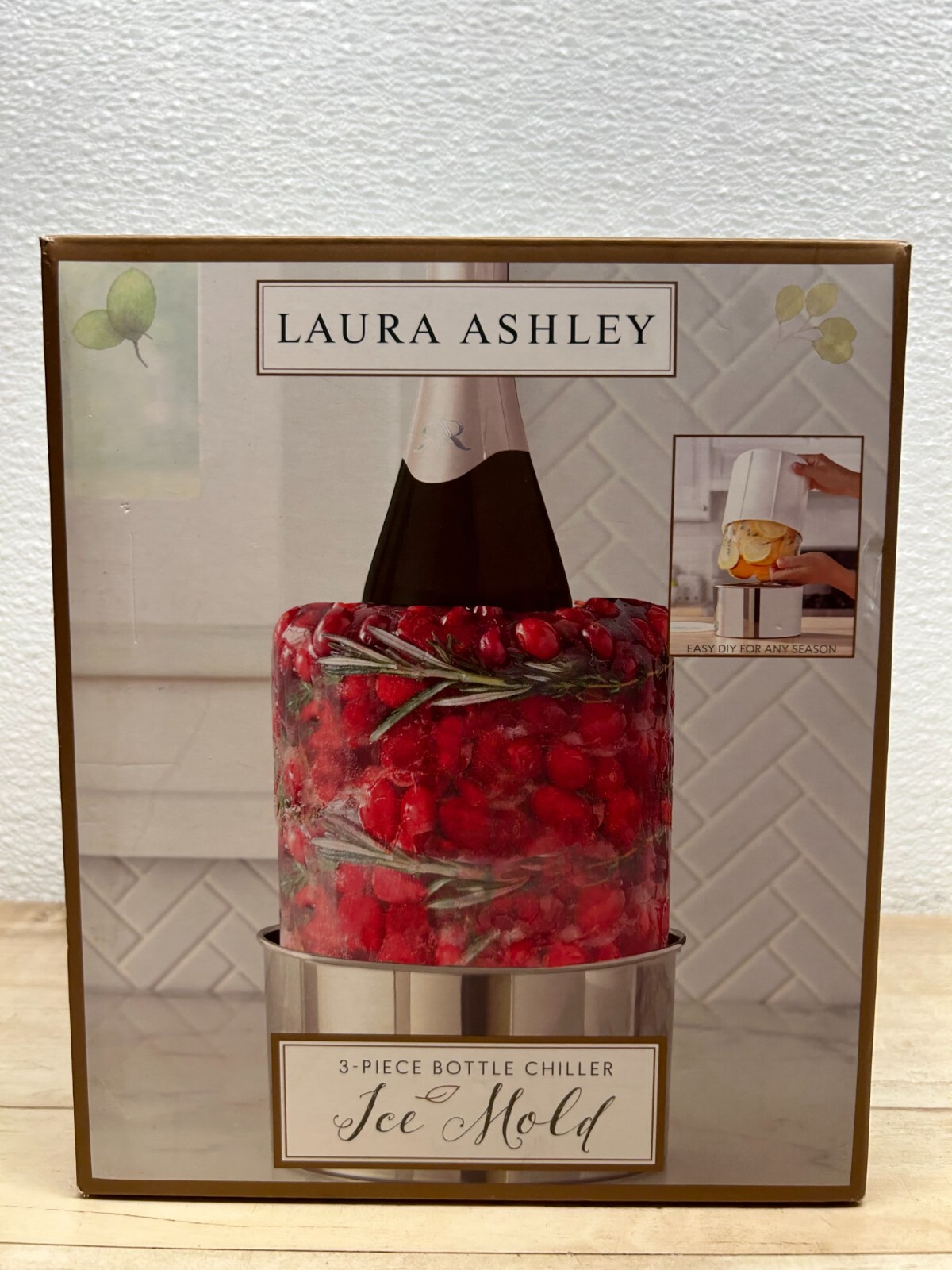 Laura Ashley 3-Piece Champagne Bottle Chiller Decorative Ice Mold Centerpice