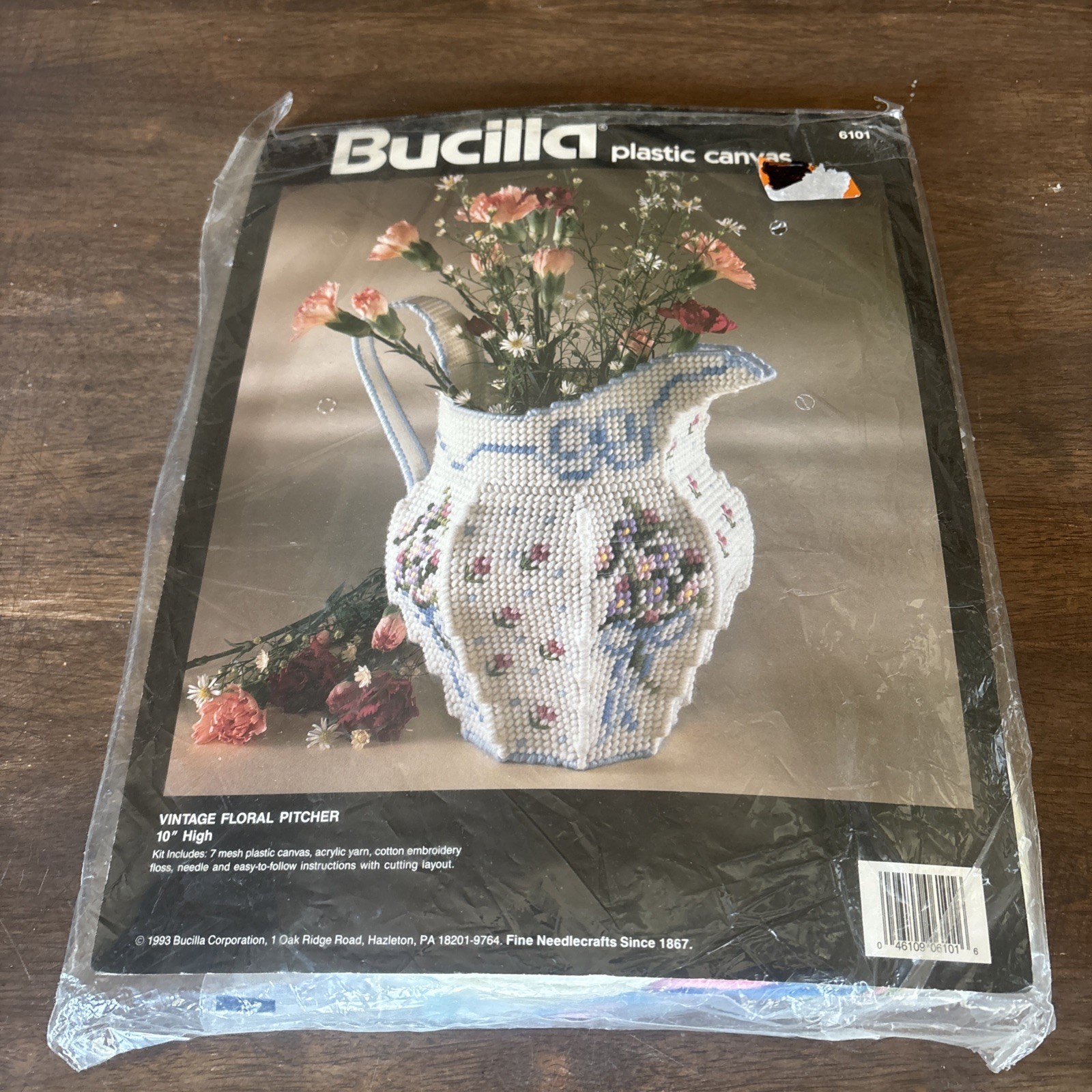 New Vintage 1993 Bucilla Plastic Canvas Kit Vintage Floral Pitcher 10"