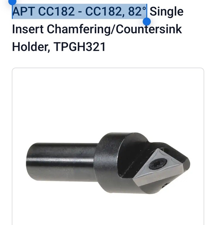 APT CC182 - CC182, 82°and APT CC282 - CC282, 82° Insert Countersink/Champfer