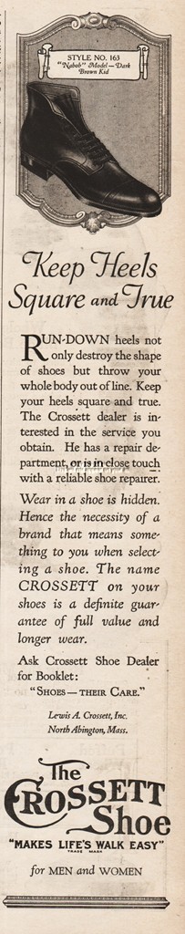 1919 Lewis A Crossett Shoe North Abington MA 1920s Style Vintage Fashion Ad