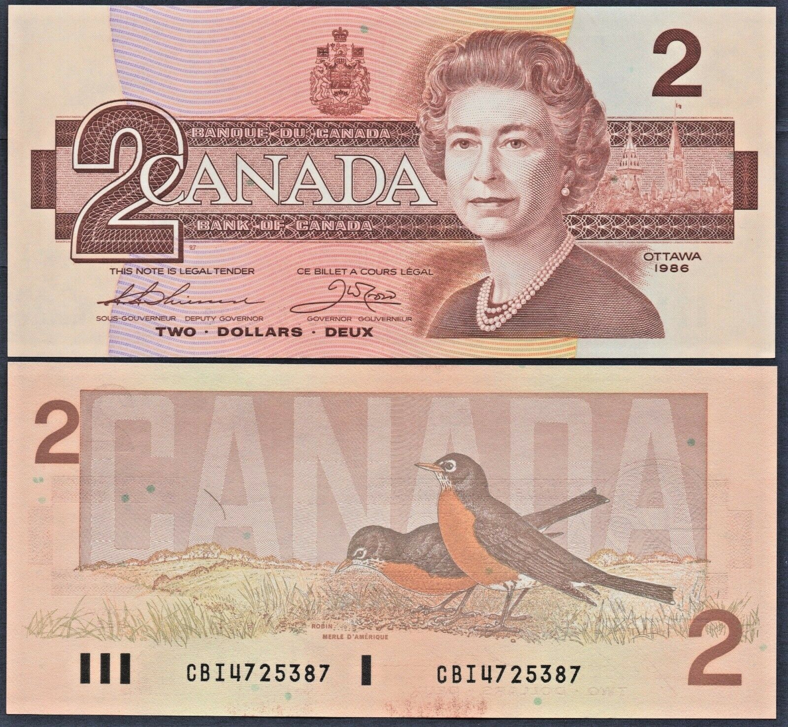 CANADÁ 🇨🇦 P94c* 2 DOLLAR* ND1986* UNC GEM* USA SELLER