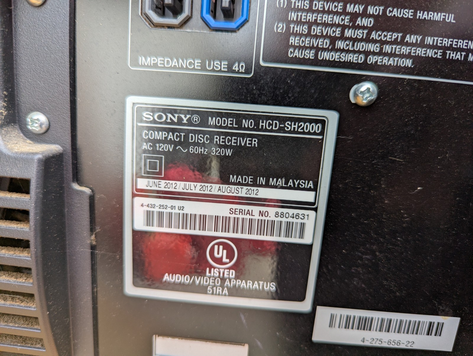 **FOR PARTS** ONLY SONY VACS HCD-SH2000