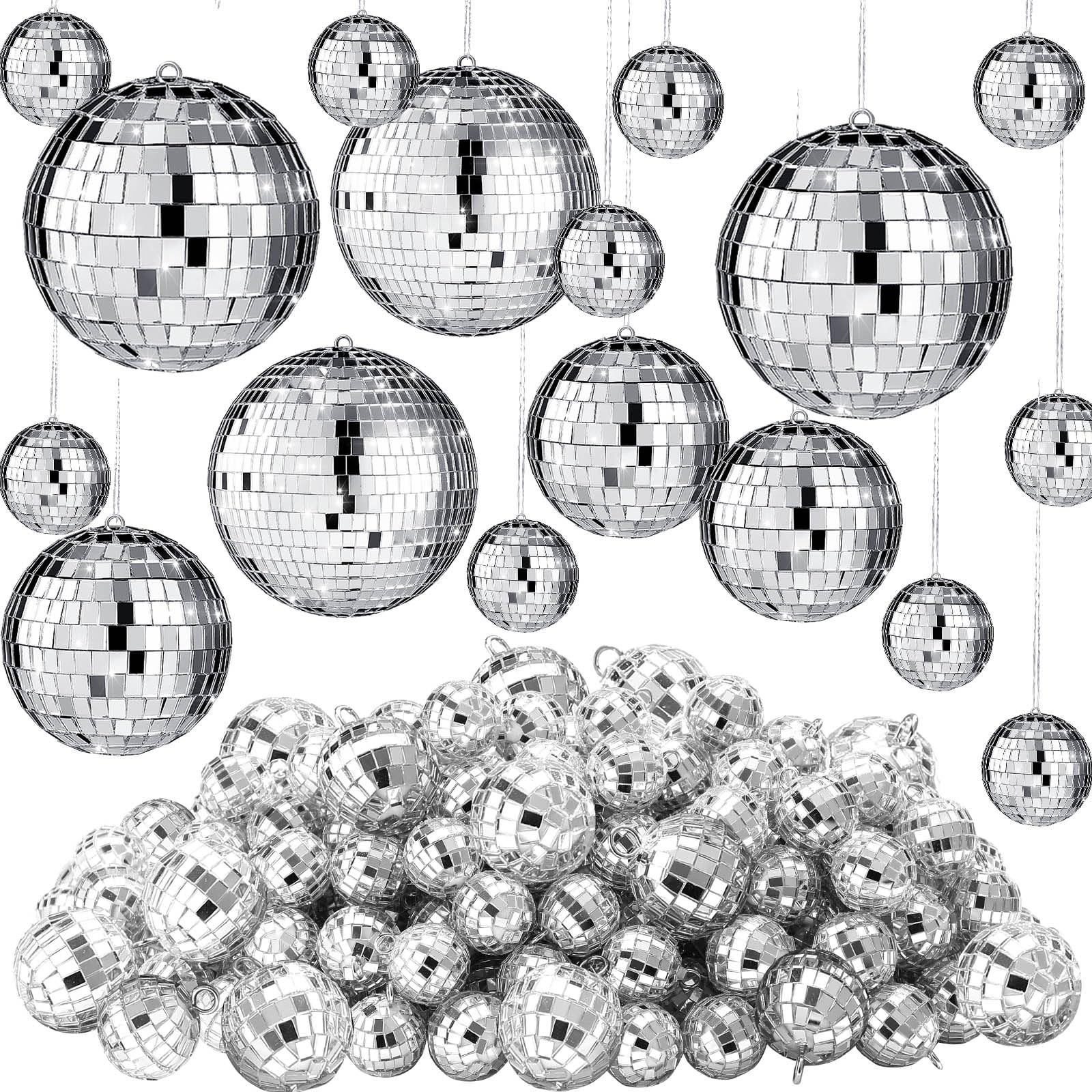 65 Pcs Assorted Silver Disco Balls Decorations Reflective Hanging Disco Ball