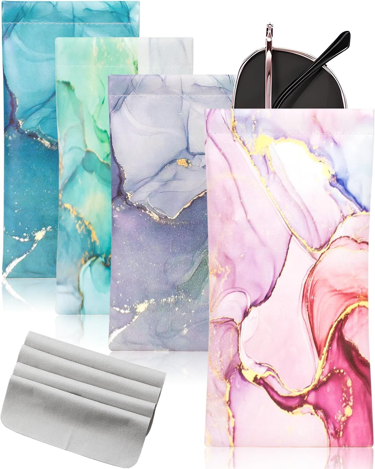 Pack de 4 fundas de piel para lentes con paño de limpieza