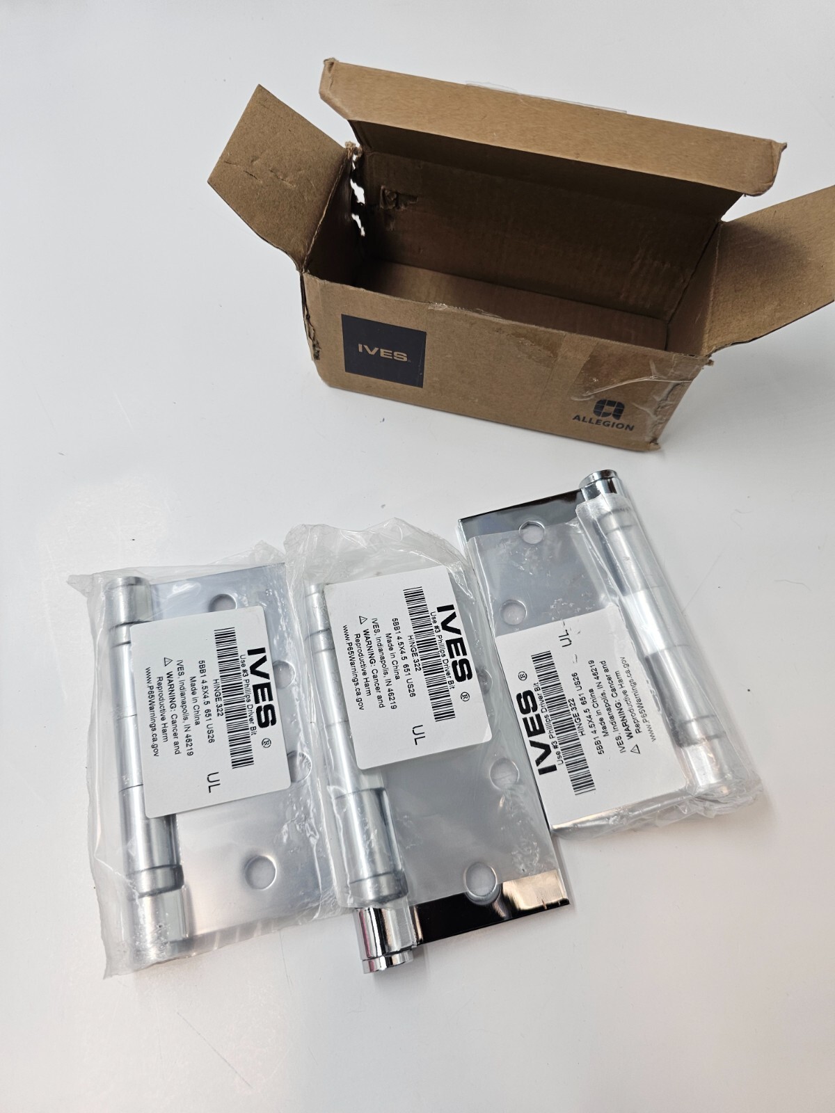 Box of 3 IVES Hinge.322 NRP Phillips Driver Bit  5BB1 4.5" x 4.5" 651 US26