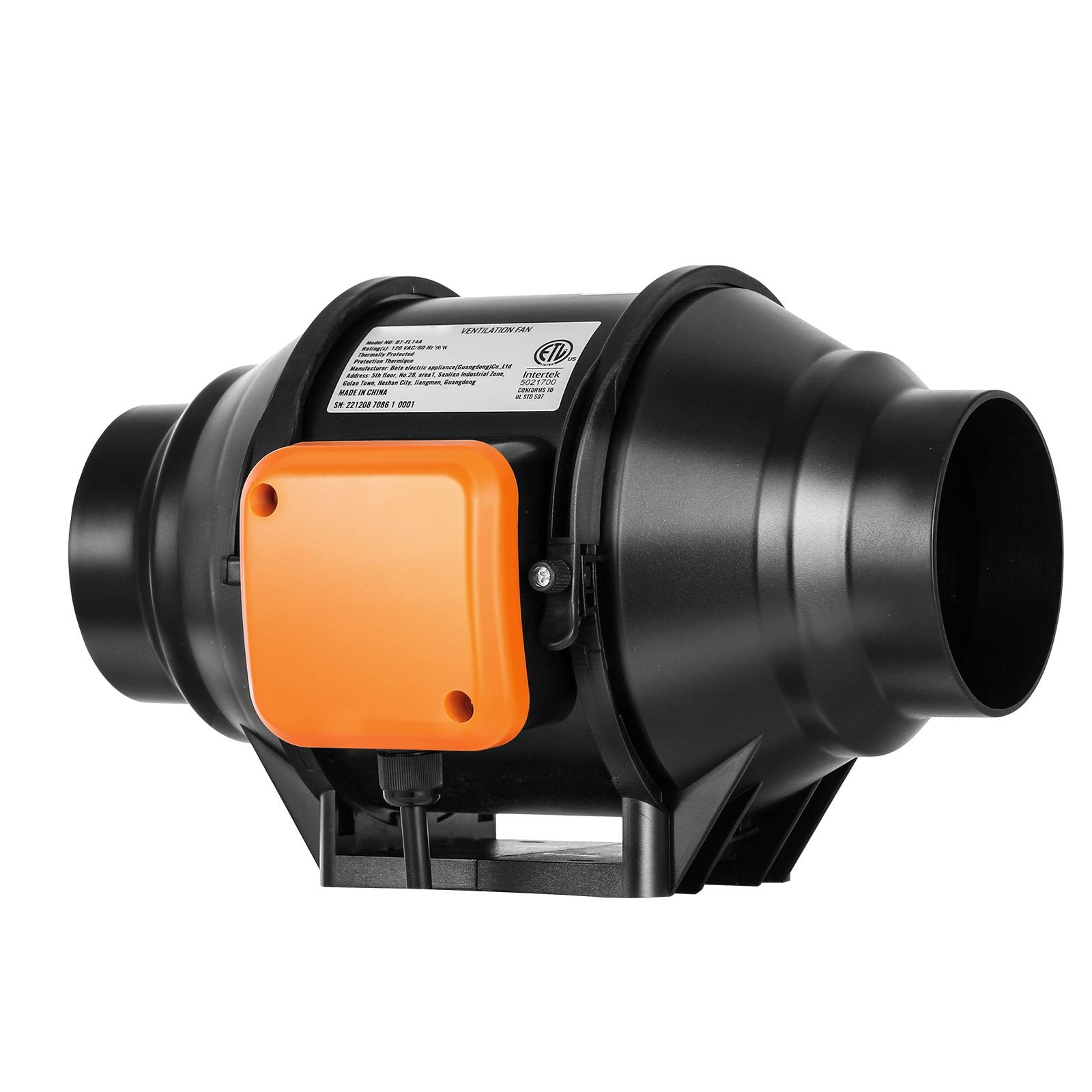 4-Inch 200 CFM Inline Duct Fan with Variable Speed, Quiet AC Motor