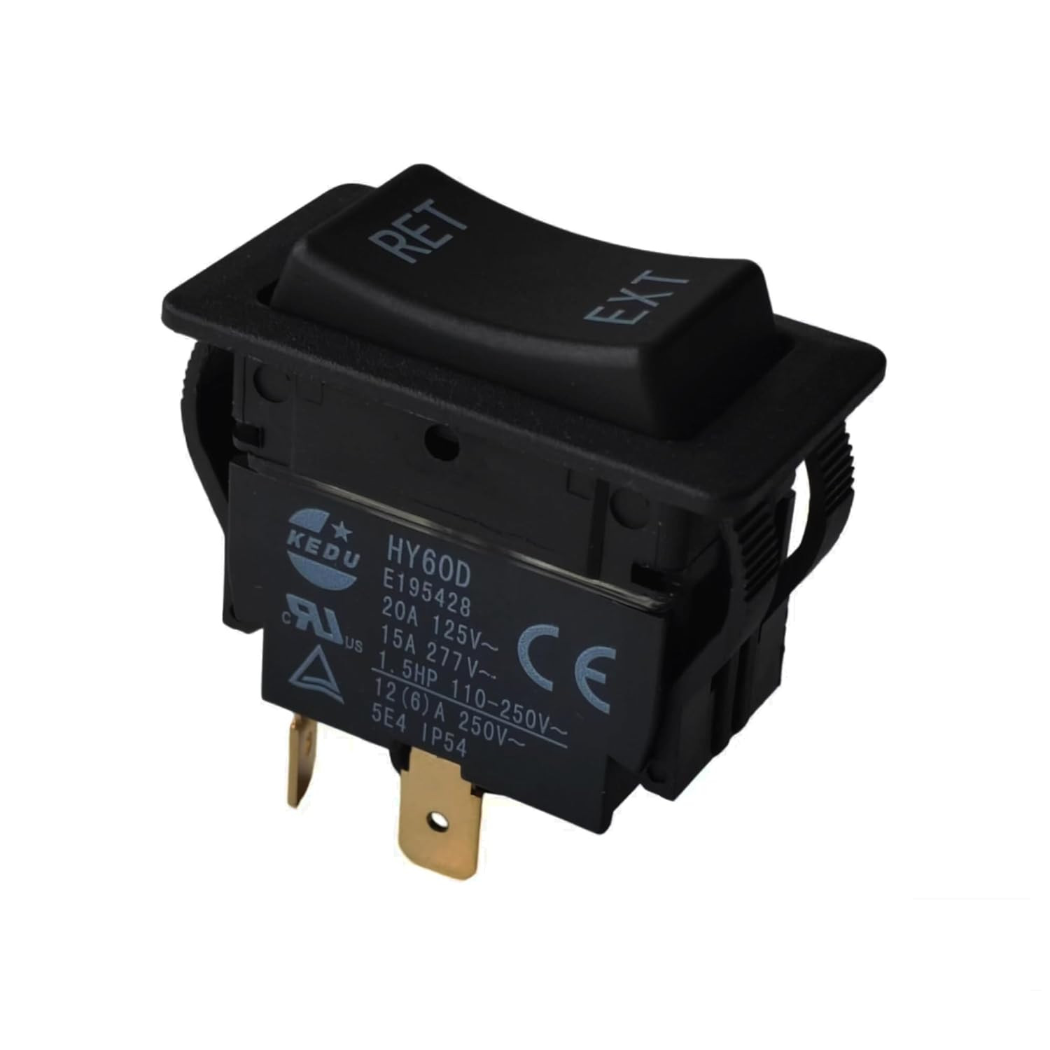 HY60D KEDU 20A 125VAC RET-EXT 4Pin (On)-Off-(On) Pushbutton Switch