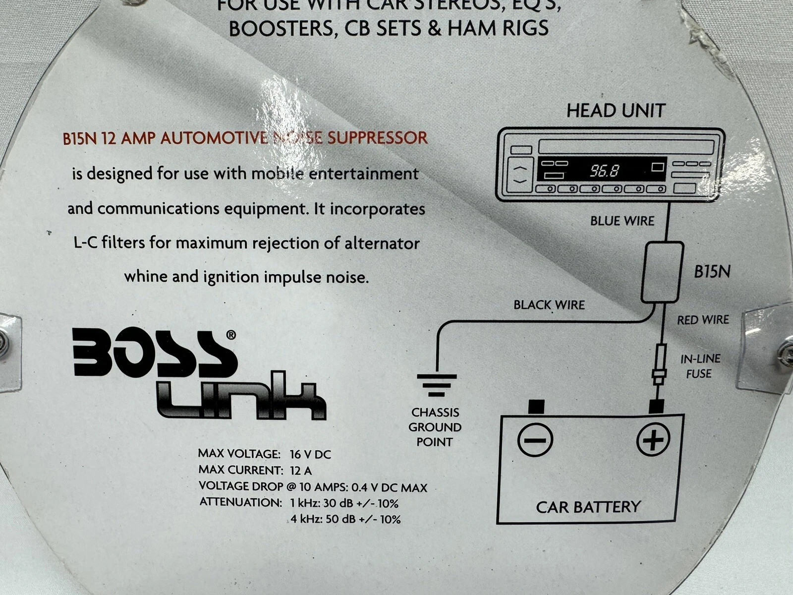 Boss Audio B15N 12 Amp Noise Filter Suppressor Automotive Car Audio