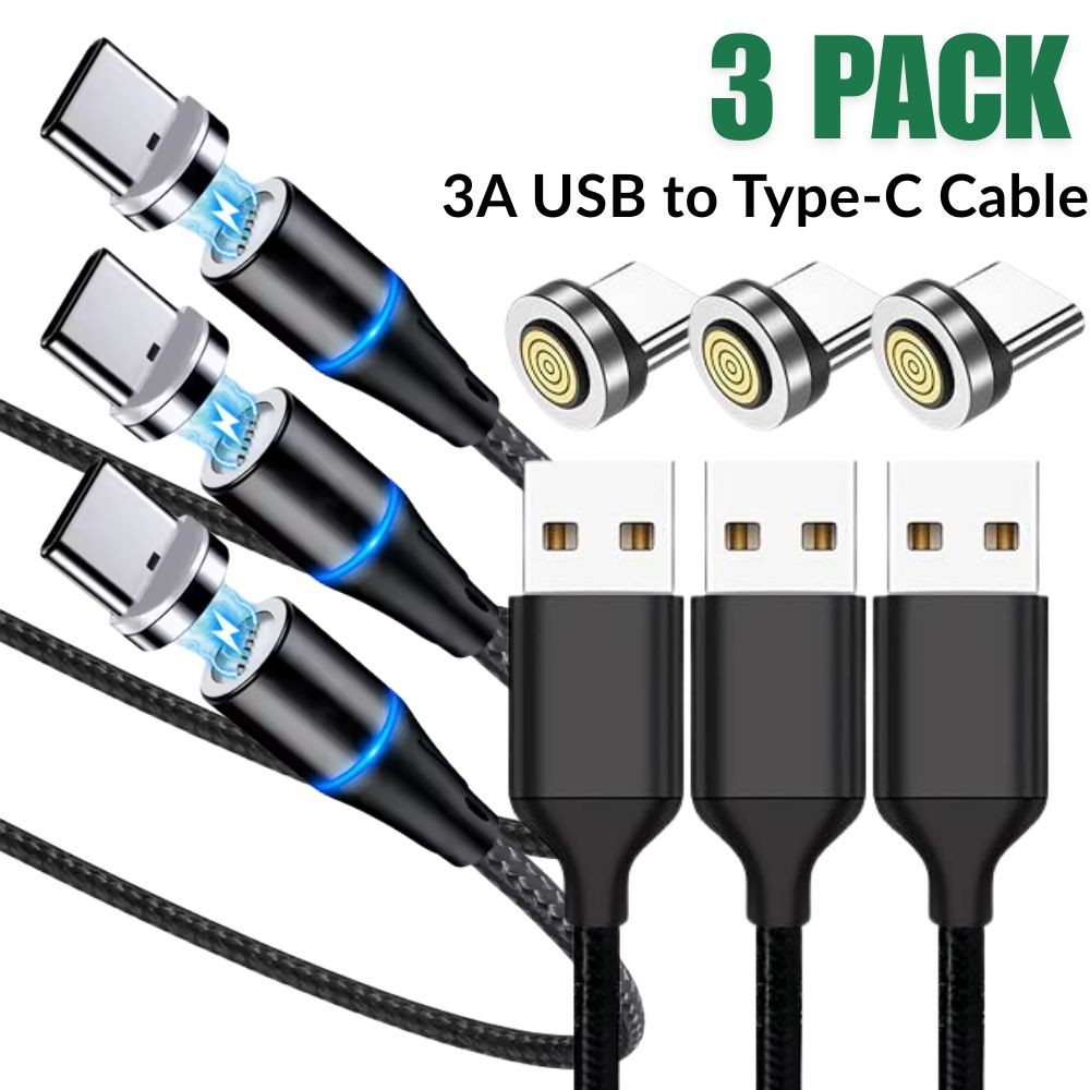 3Pack Magnetic Type C Cable USB C Fast Charger Charging Cord For Android Samsung