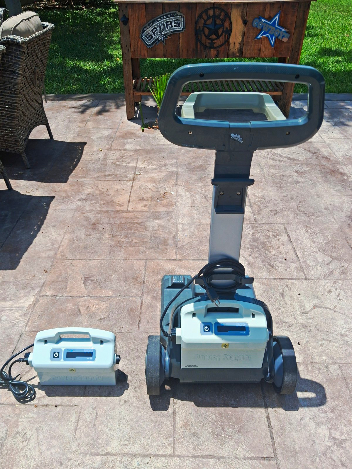 Dolphin Robotic Pool Cleaner Caddy w/ Power Supply, In-Ground Pool Floor, Gray