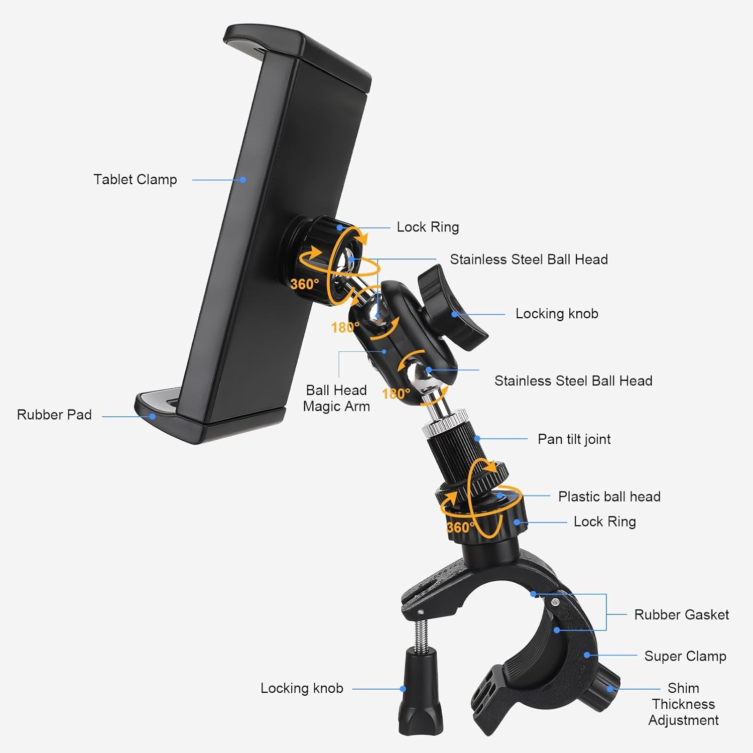 Tablet Holder for Mic Stand, Adjustable Microphone Music Holder, Black