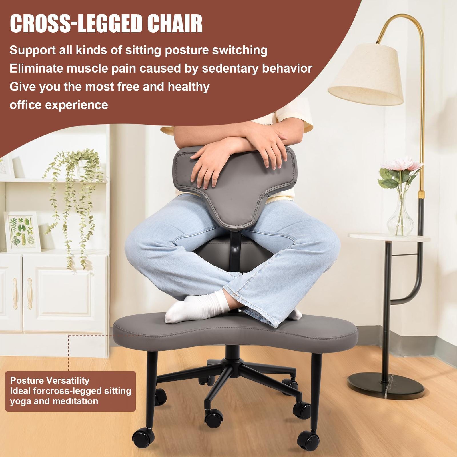 Ergonomic Cross Legged Chair, 360° Swivel Meditation Chair Height Adjustable Sea