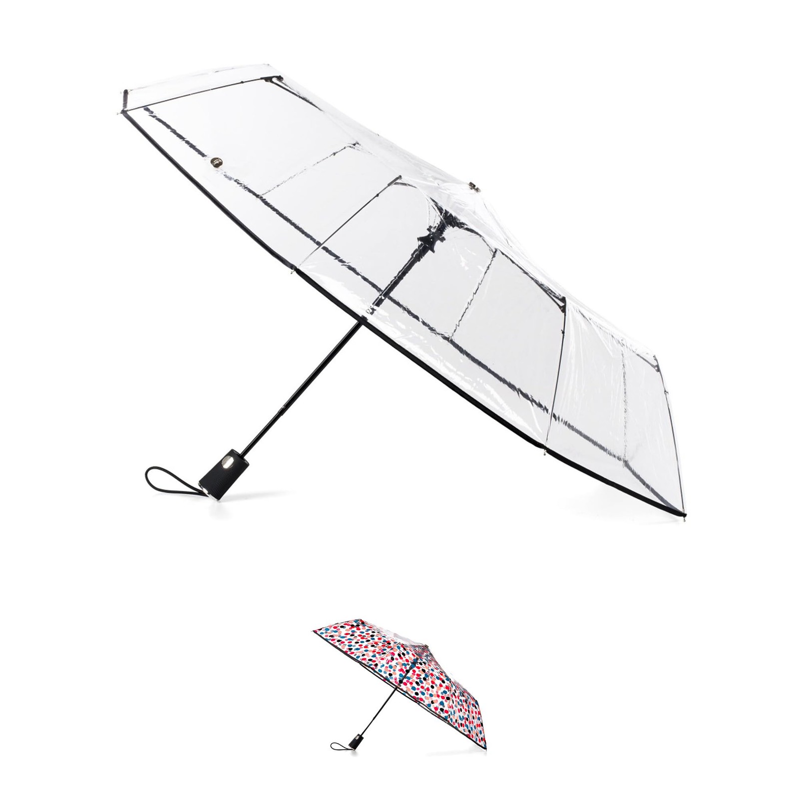 Totes Compact Auto Open Folding Umbrella with One Size, Clear & Black