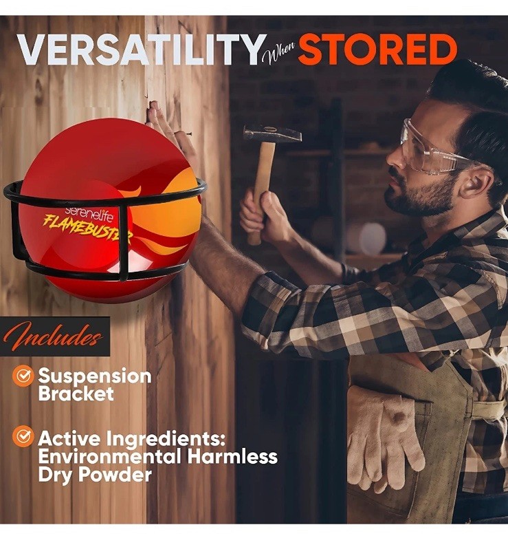 SereneLife Automatic Fire Ball Extinguisher W/ Mounting Bracket- Fire Safety NIB