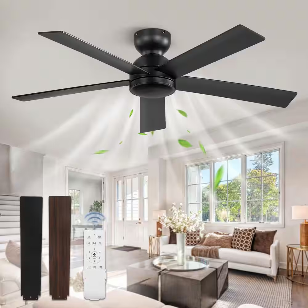 48 In. Indoor/Covered Outdoor Black 6-Speed Low Profile Ceiling Fan without Ligh