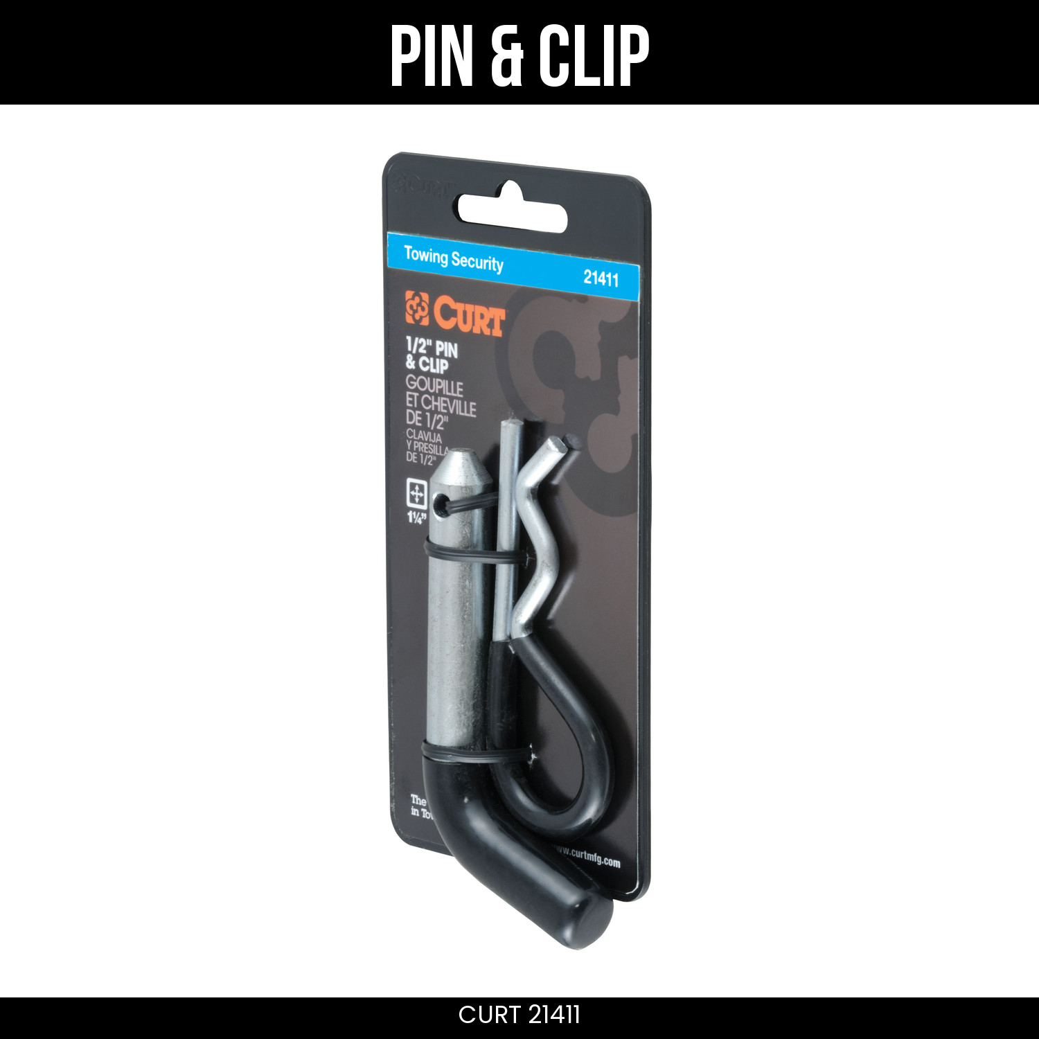 CURT Hitch Pin & Clip Vinyl-Coated 1/2 Inch Fits 1-1/4 Receiver Heavy Duty 21411