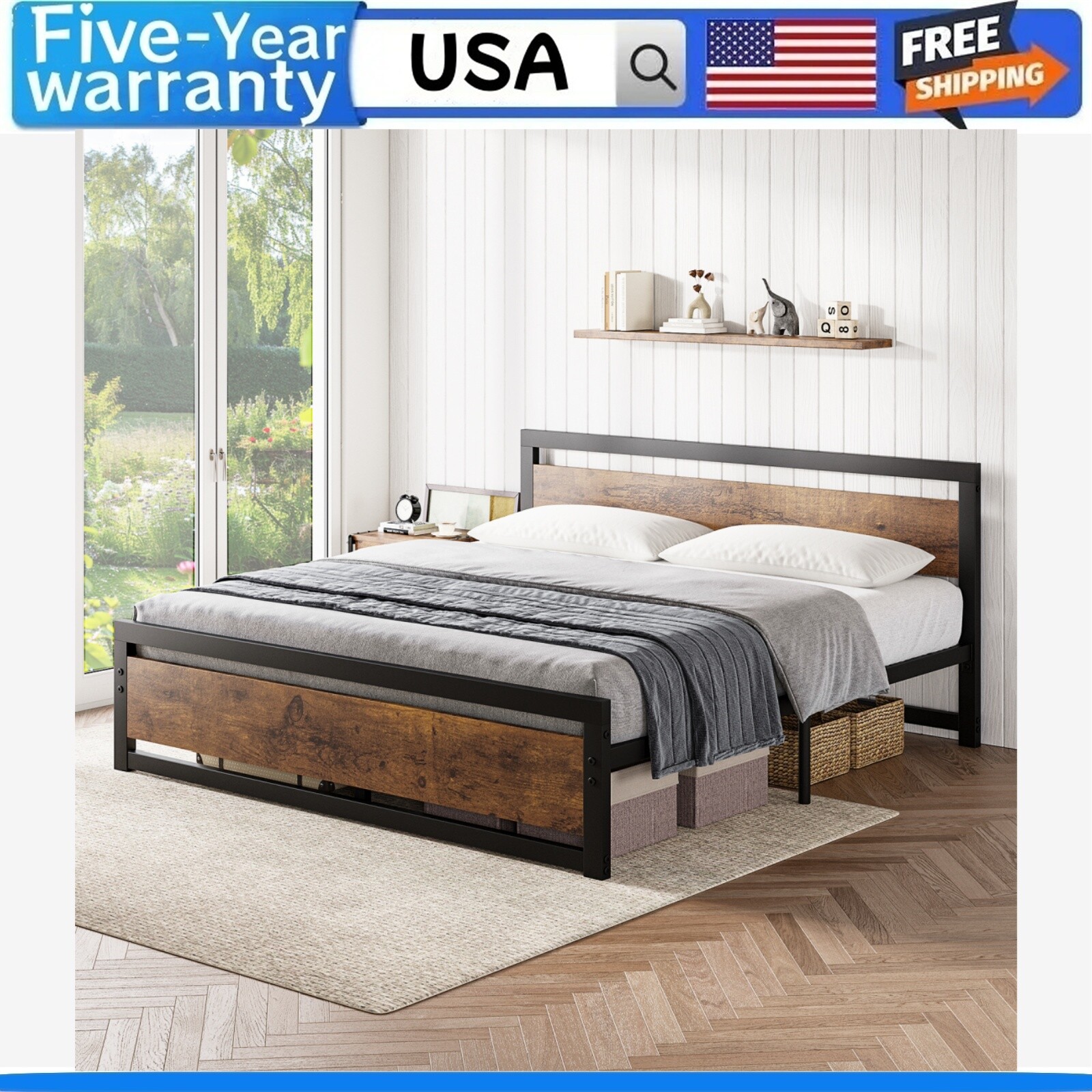 ✅King Size Bed Frame with Headboard Easy Assemble Noise Free King Bed Mattress