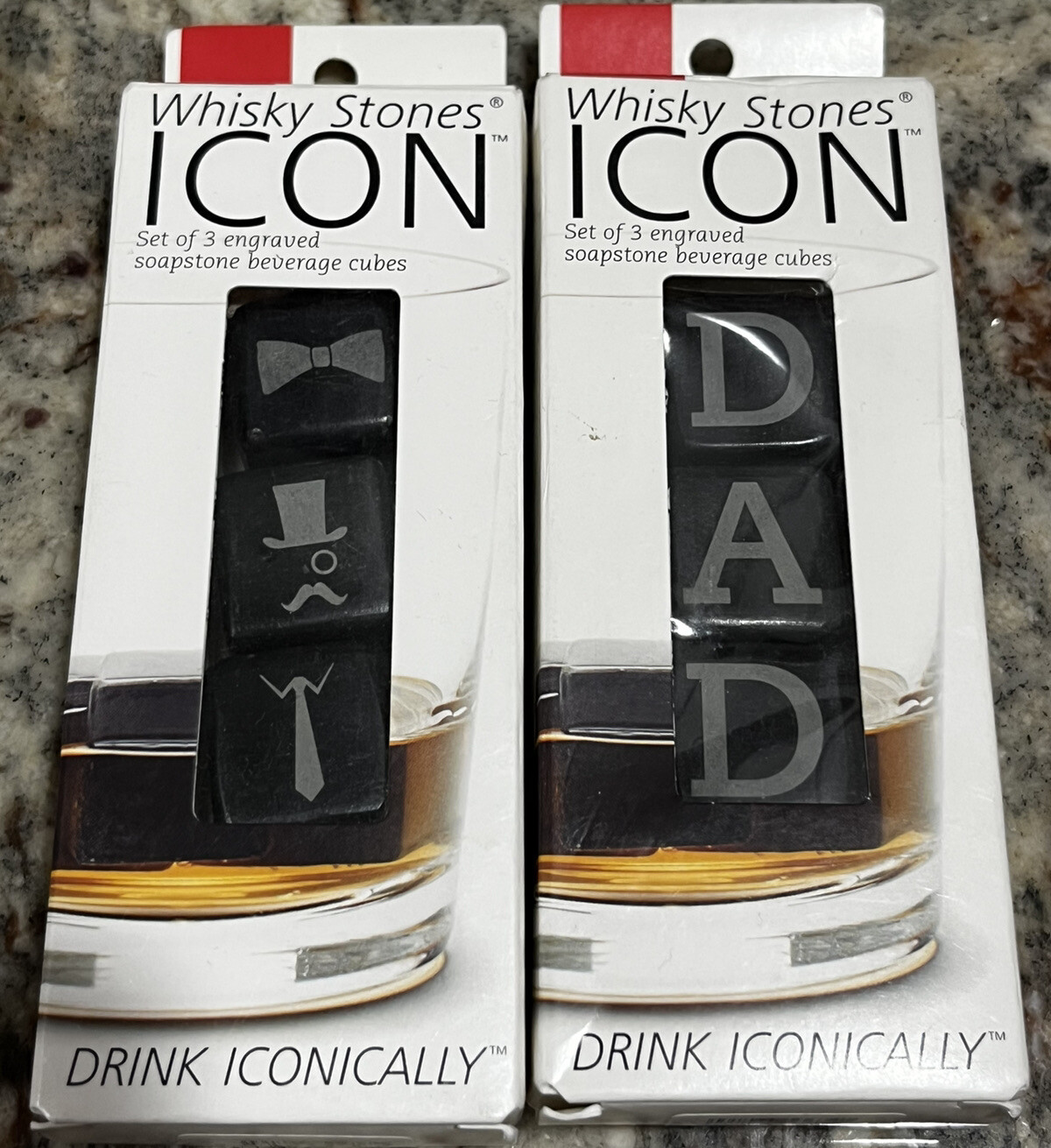 Teroforma ICON Engraved Whisky Stones Set DAD Father's day gift lot of 6 cubes