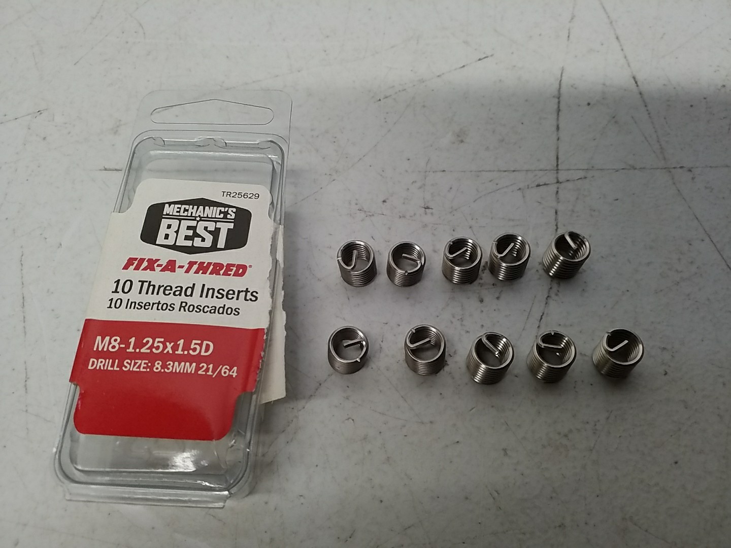 Mechanics Best TR25629 Fix‑A‑Thread M8 × 1.25 × 1.5D – 10‑Pack Insert Repair Kit