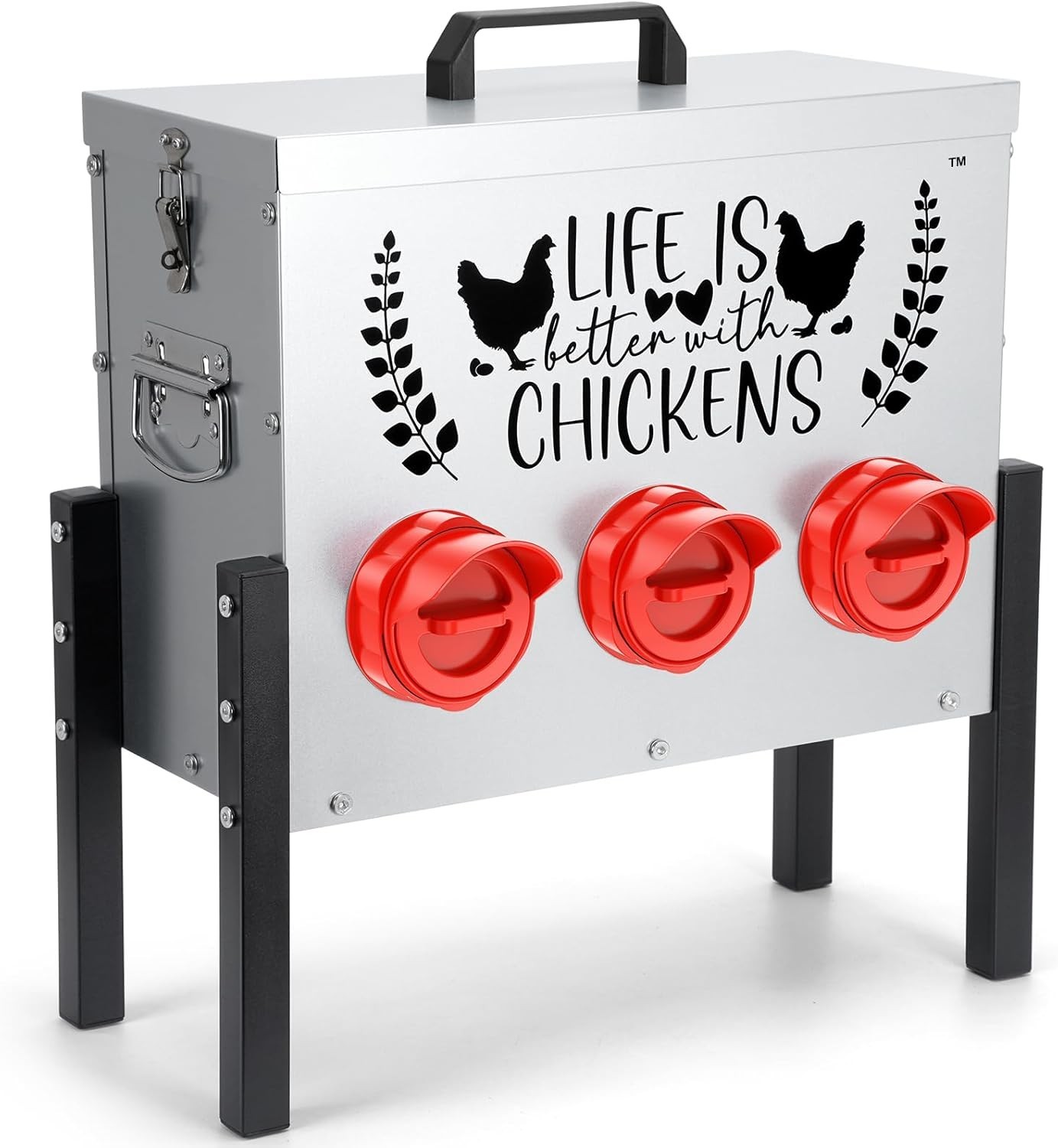 30 lb Chicken Feeder W/ 6 No-Waste Ports – Heavy-Duty Outdoor Metal Feeder