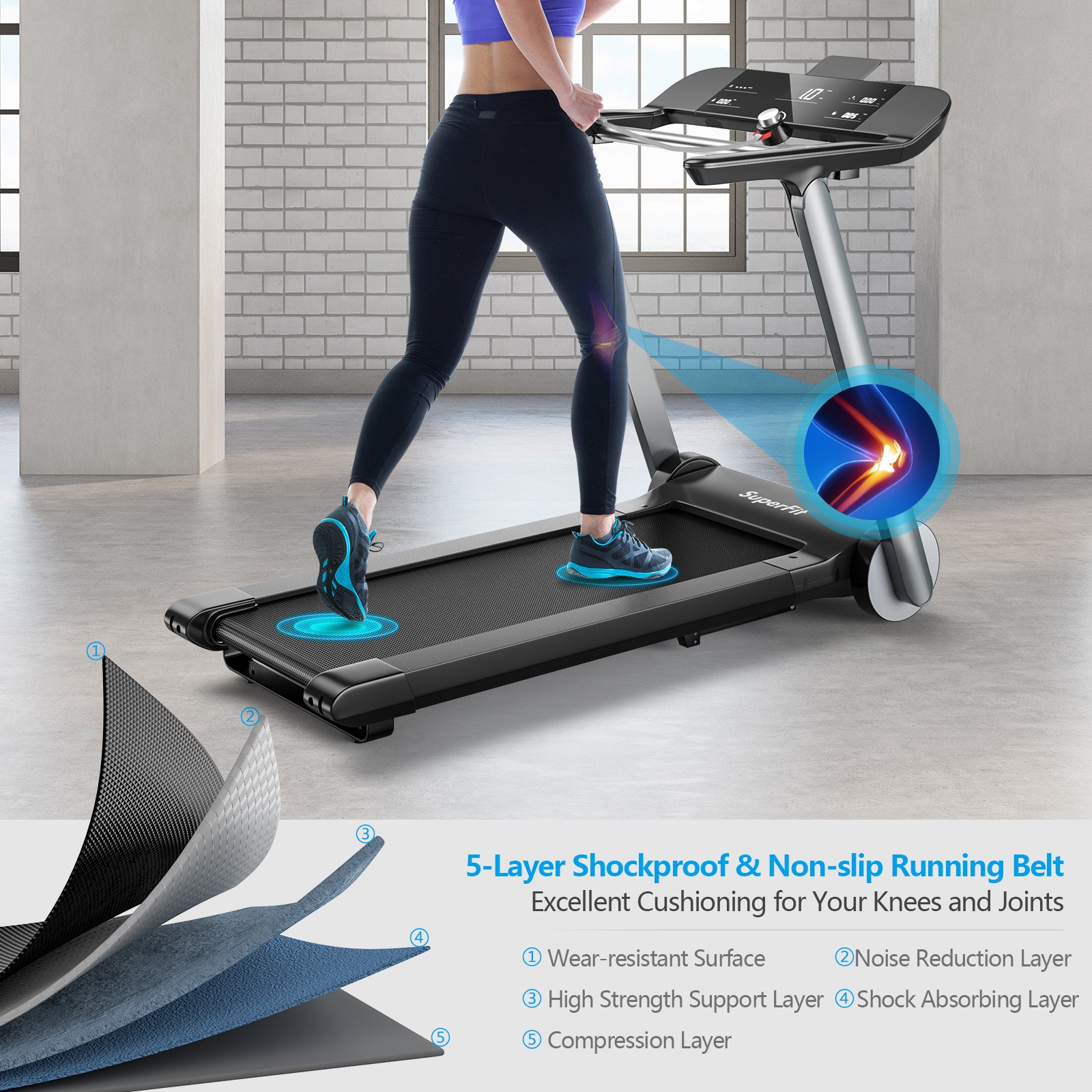 Costway Folding Electric Treadmill Jogging Machine w/Speaker 10 Preset Programs
