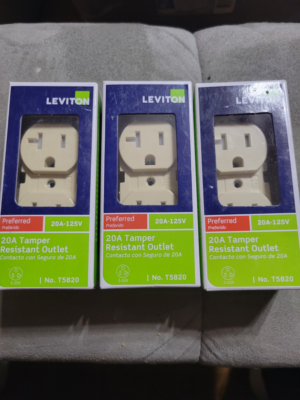 Lot Of 3 Leviton 20 Amp Tamper-Resistant Duplex Outlet Ivory T5820