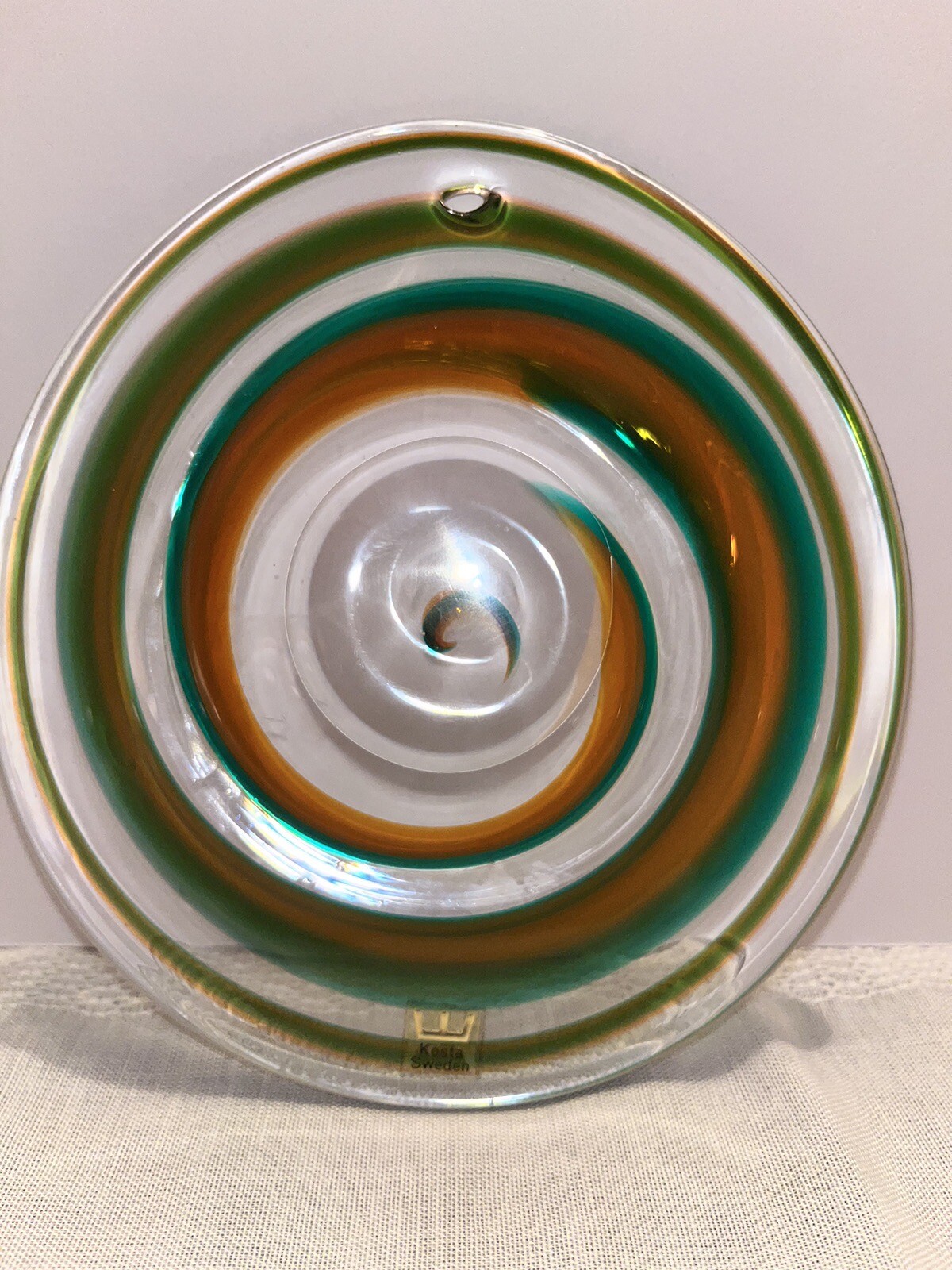 Green, Gold, Clear Kosta Sweeden Suncatcher. 6”