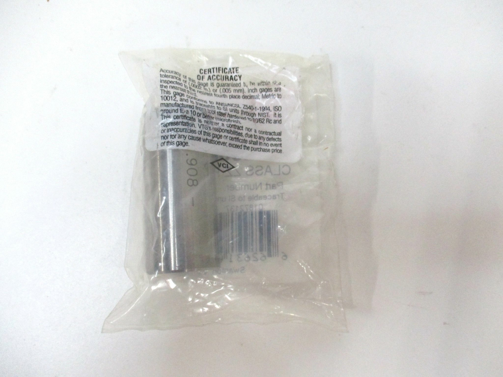 Vermont Gage (111290800) 0.908" Tolerance Class ZZ Tool Steel No-Go Pin Gage
