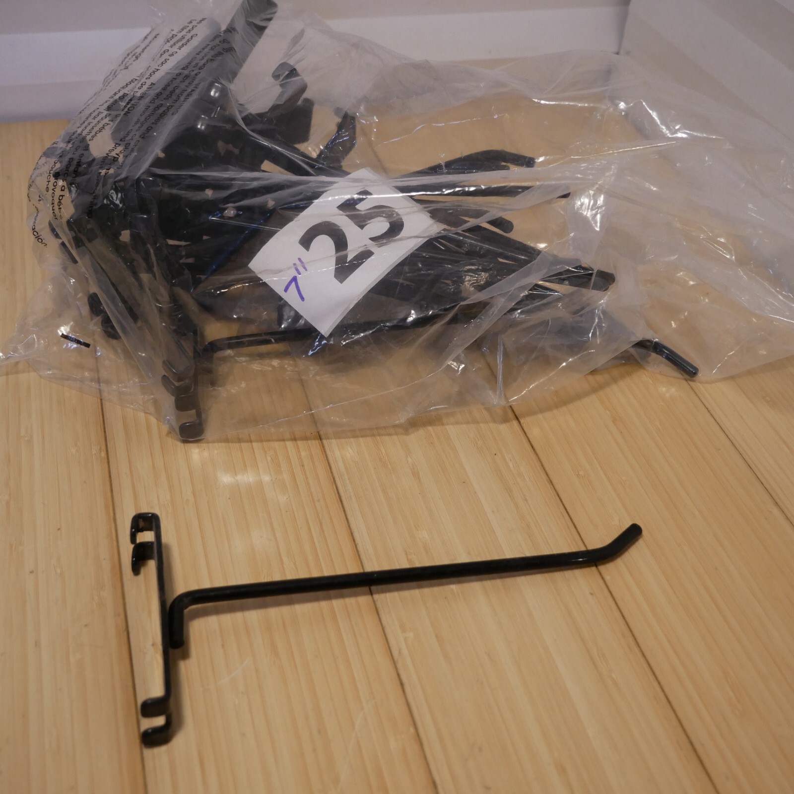 (Quantity of 25) - 7 inch Black Painted Metal Slatwall Slat Wall Hooks