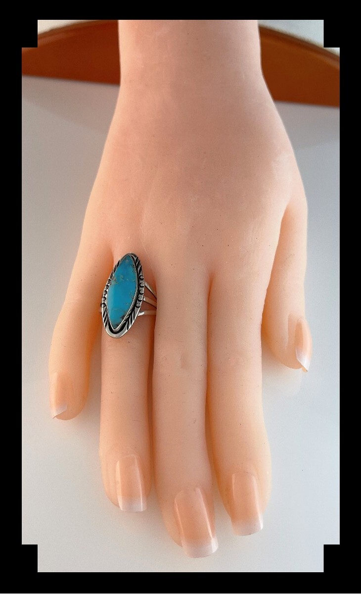 Handcrafted Sterling and Kingman Turquoise Ring Size 7 3/4