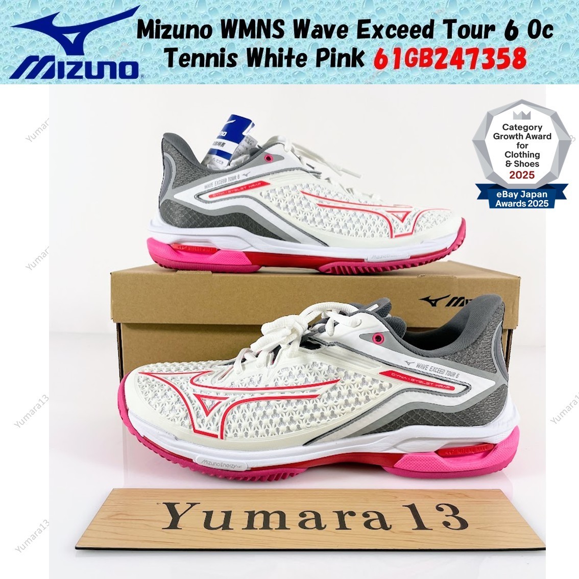 Mizuno WMNS Wave Exceed Tour 6 Oc Tennis White Pink 61GB247358 Women's Size