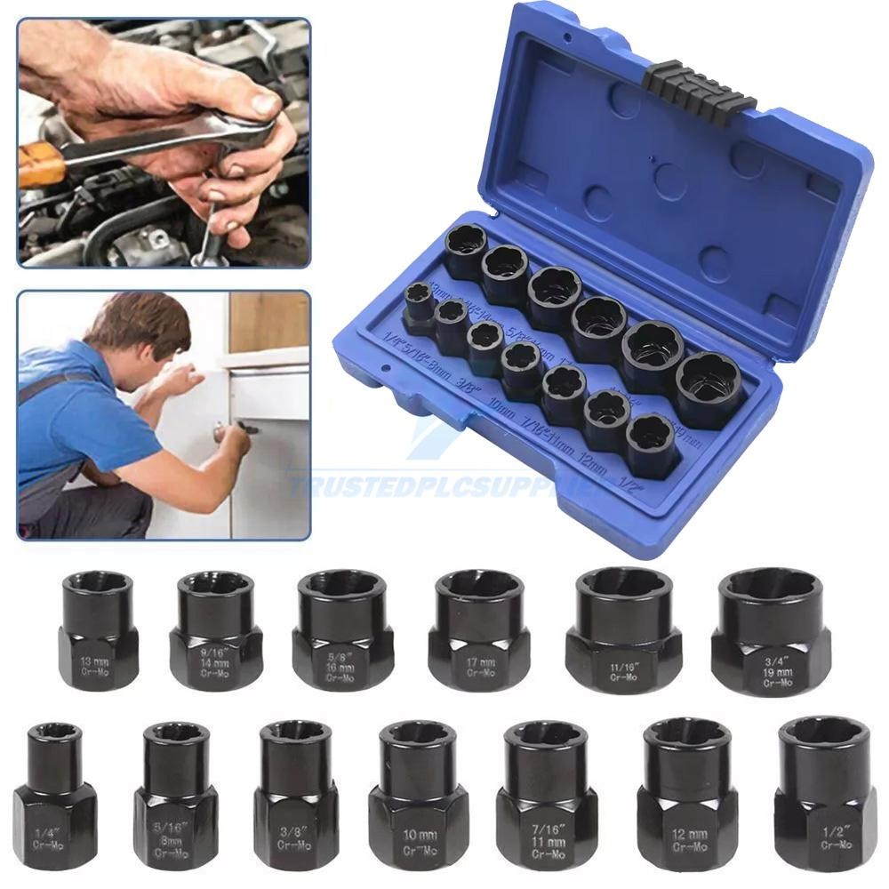 13pcs Impact Damaged Bolt Nut Screw Remover Extractor Set Twist Socket Tool Kits