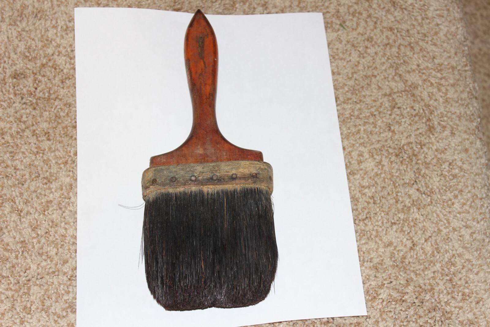 VINTAGE LARGE PAINTING BRUSH WOODEN HANDLE 3 3/4" WIDE