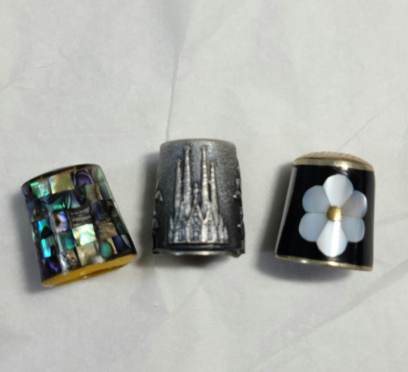Abalone, Mother of Pearl & BARCELONA SPAIN SAGRADA FAMILIA CHURCH METAL THIMBLEs