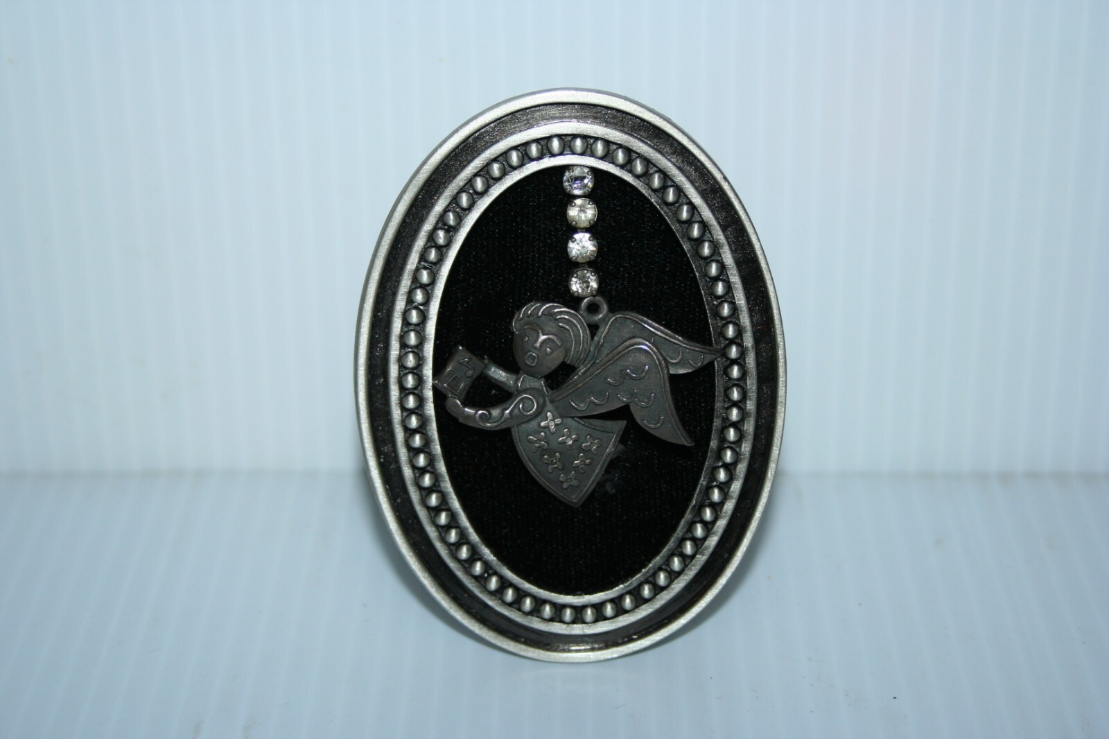 Framed Hanging Angel Tree Ornament Art Upcycled Brooch Pin Rhinestone Necklace