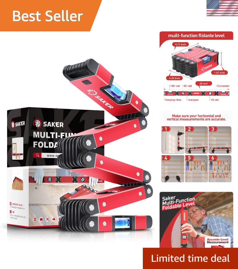 Lightweight 28-Inch Aluminum Foldable Level - Precise Measurements Anywhere
