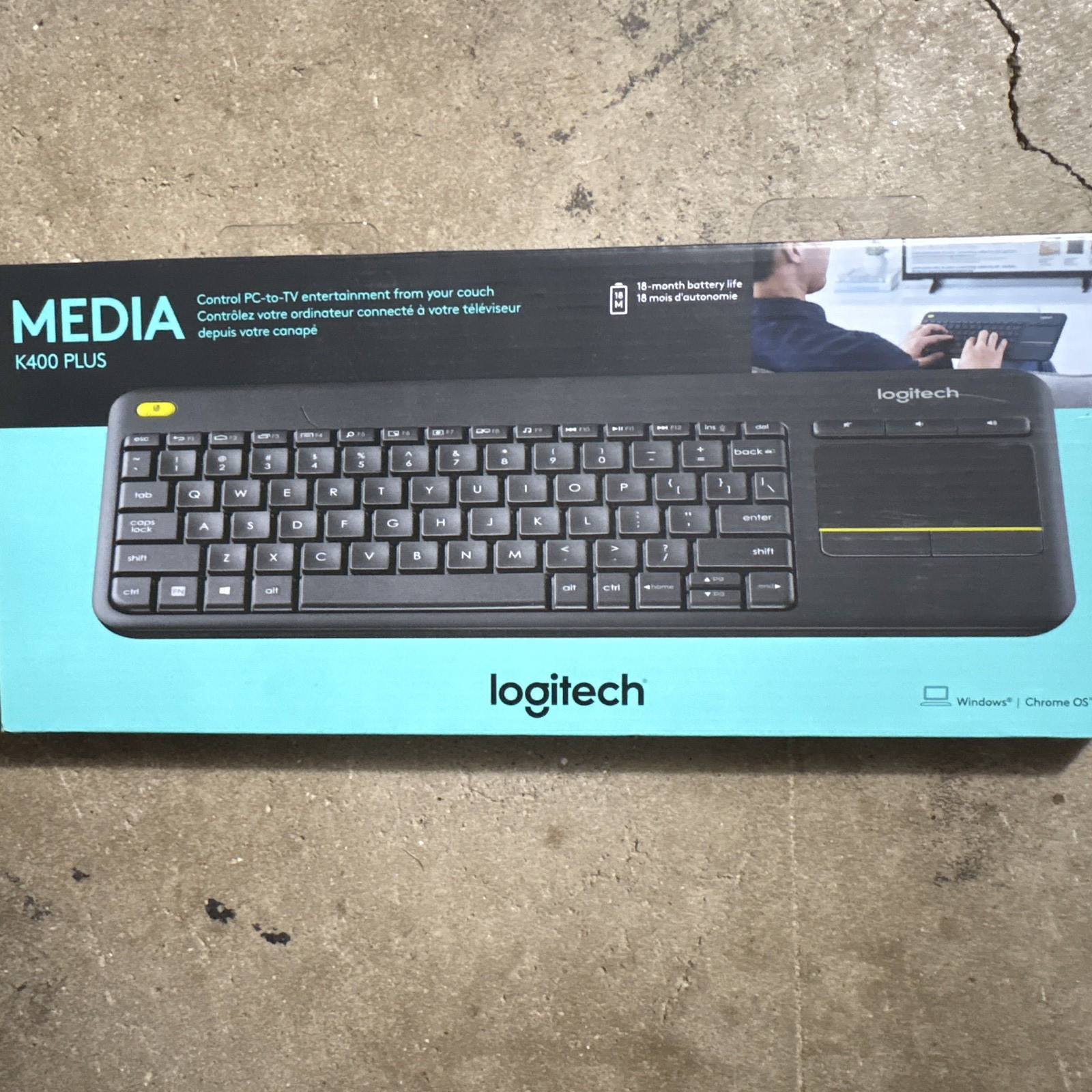 Logitech K400 Plus Wireless Compact Media Keyboard w/ Built-In Touchpad Black