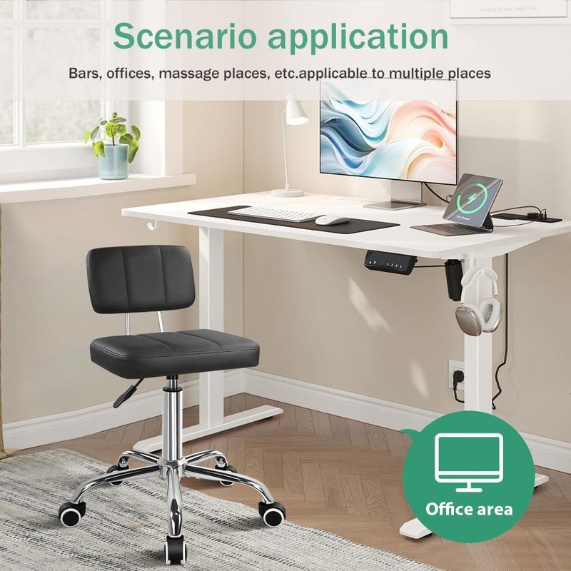 360 Swivel Rolling Stool Chair Height Adjustable Office Task Chair Easy Assembly