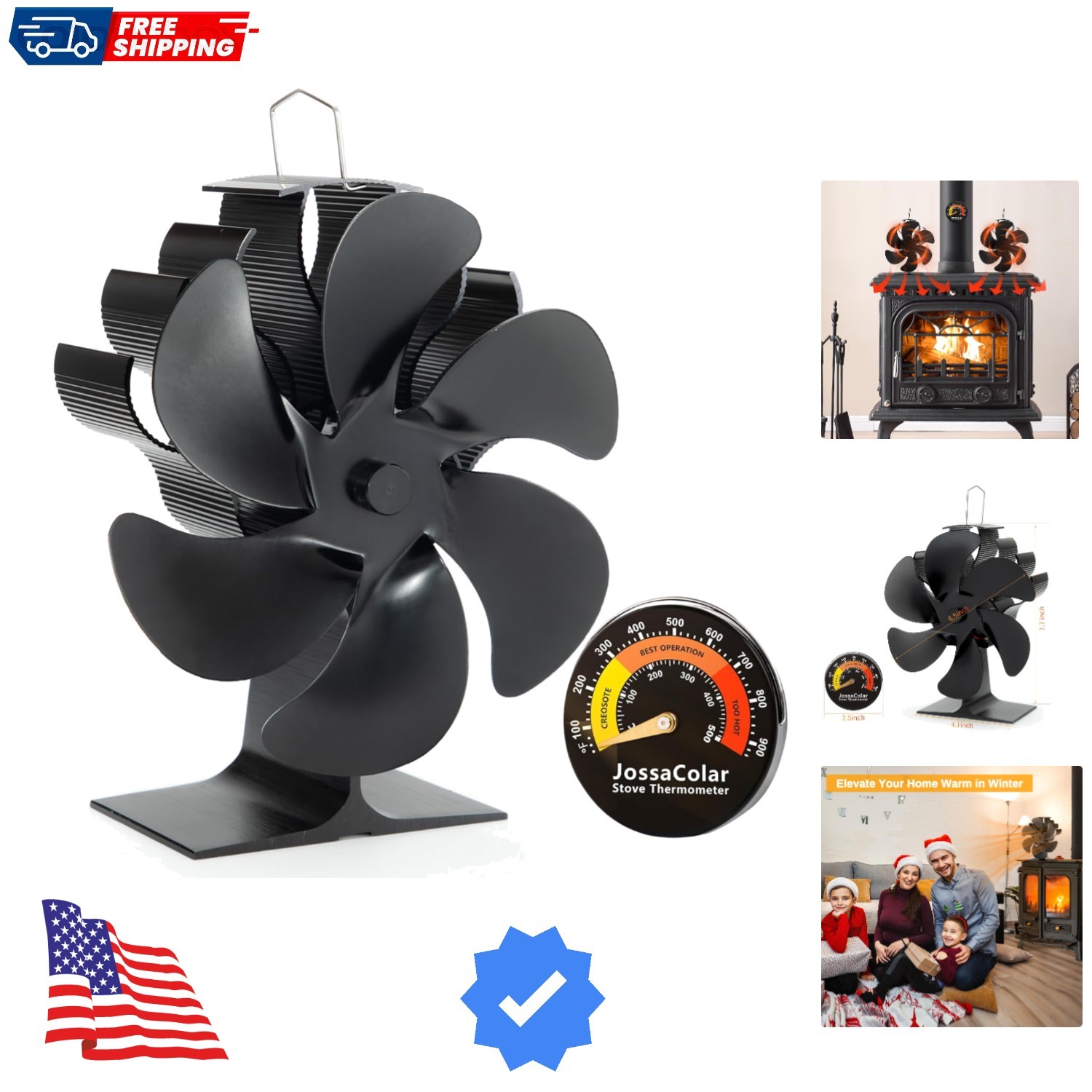 Wood Stove Fan Heat Powered Fireplace Fan Non Electric, Thermal Fan for Wood ...