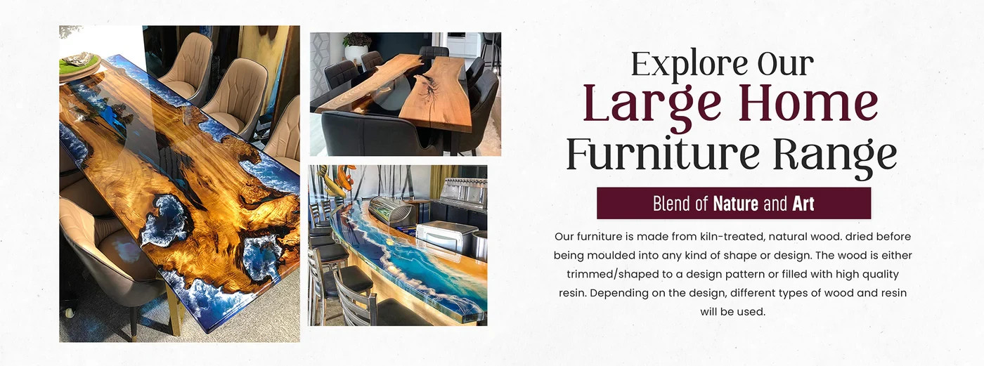 White Resin River Live Edge Dining Table | Handmade Solid Wood Epoxy Table