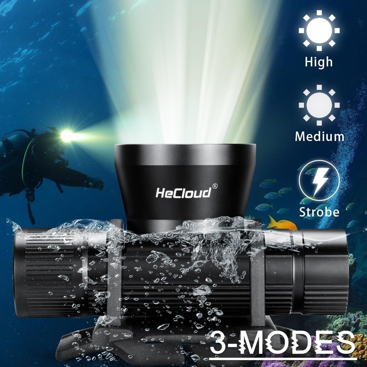 3000 Lumens Super Bright Diving Headlamp Waterproof Dive Flashlight Rech...