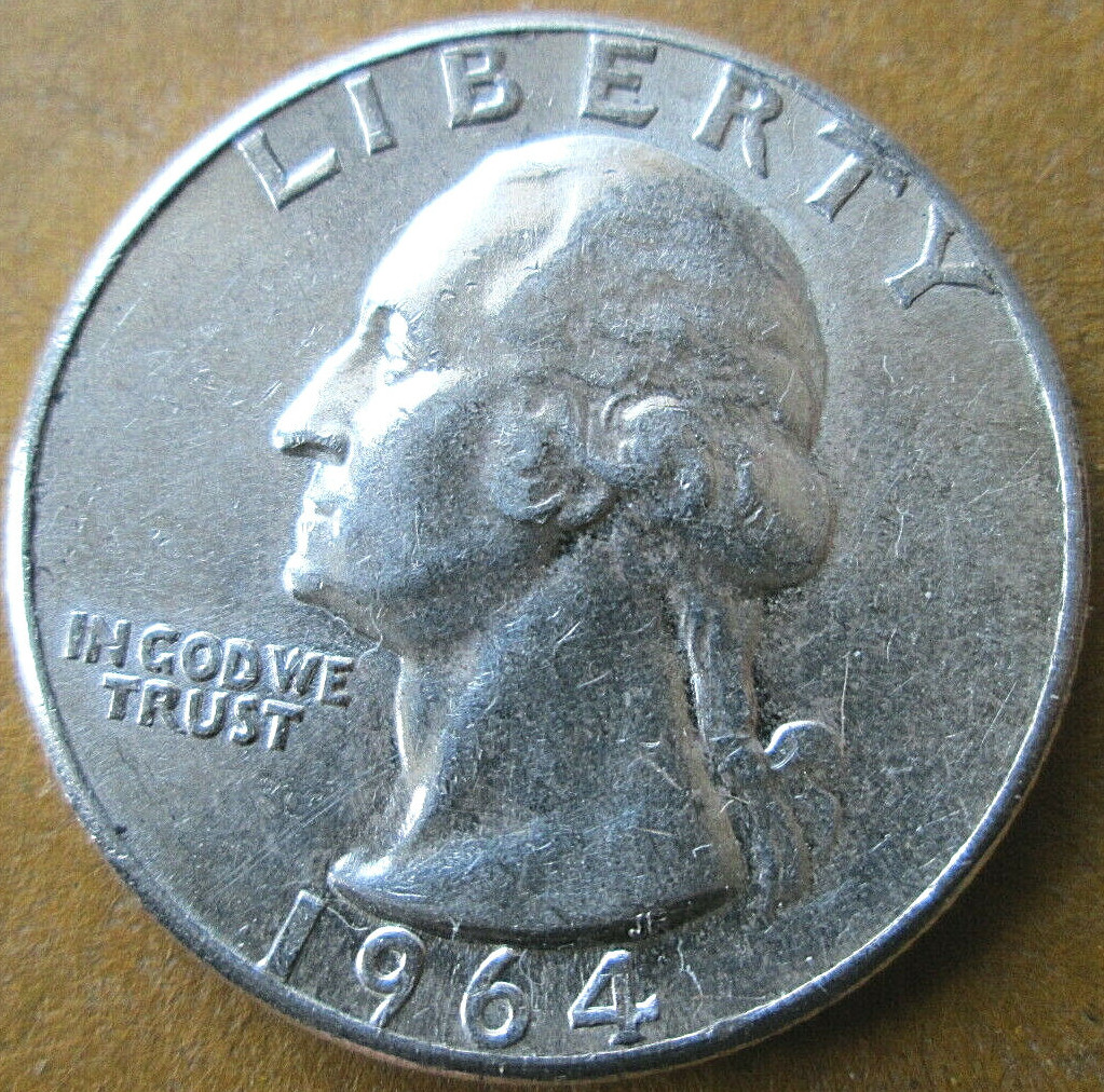 1964-P WASHINGTON,  90% SILVER,  MS DETAILS & STRONG MINT LUSTER, CIRCULATED
