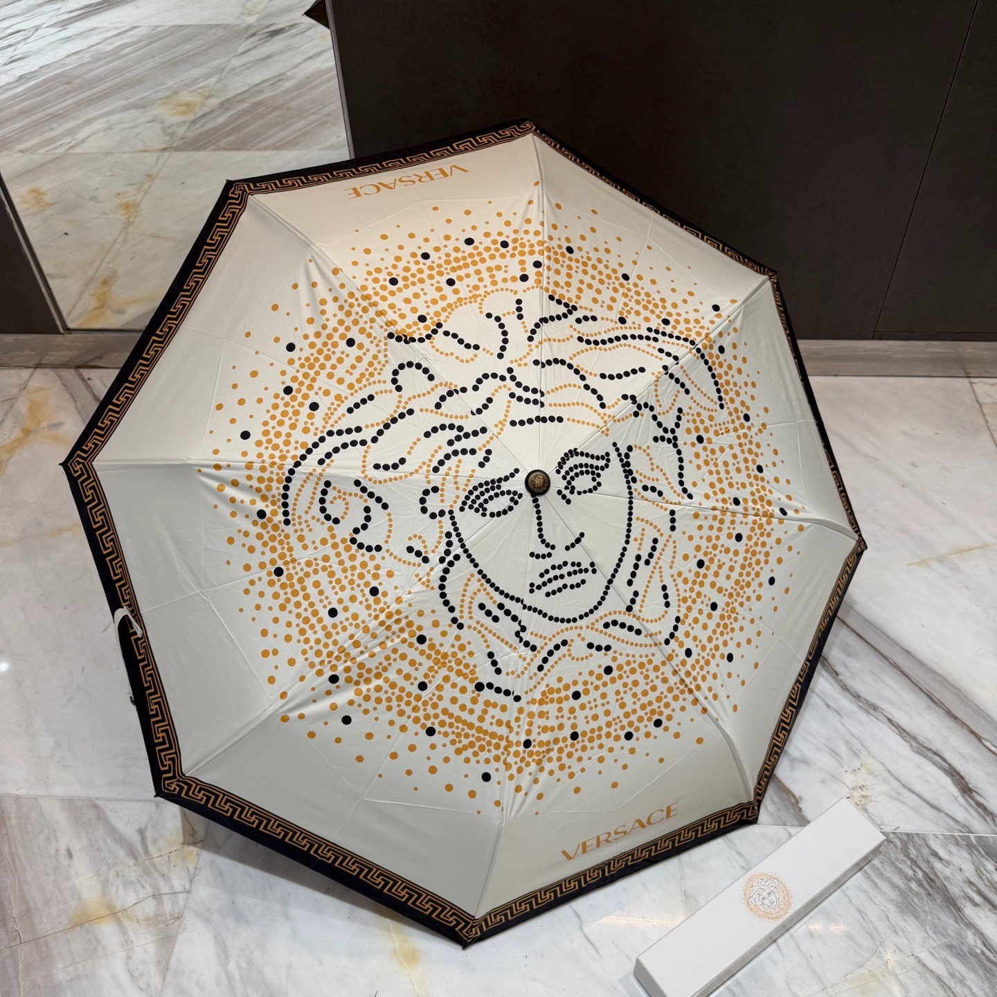 Versace white Dot Medusa Umbrella Automatic 3-Fold Sun Rain Parasol
