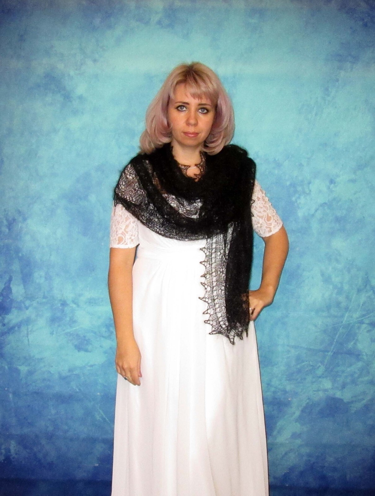 Black warm long scarf, Russian shawl, Orenburg wool wrap, Mourning cover up,Cape