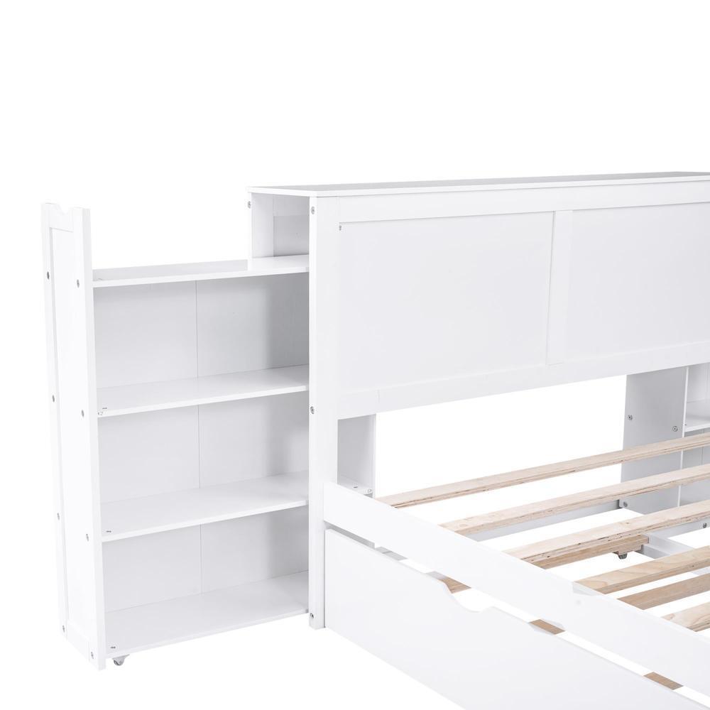 Easy Assembly Full Platform Bed with Pull Out Shelves and Twin Trundle Furniture