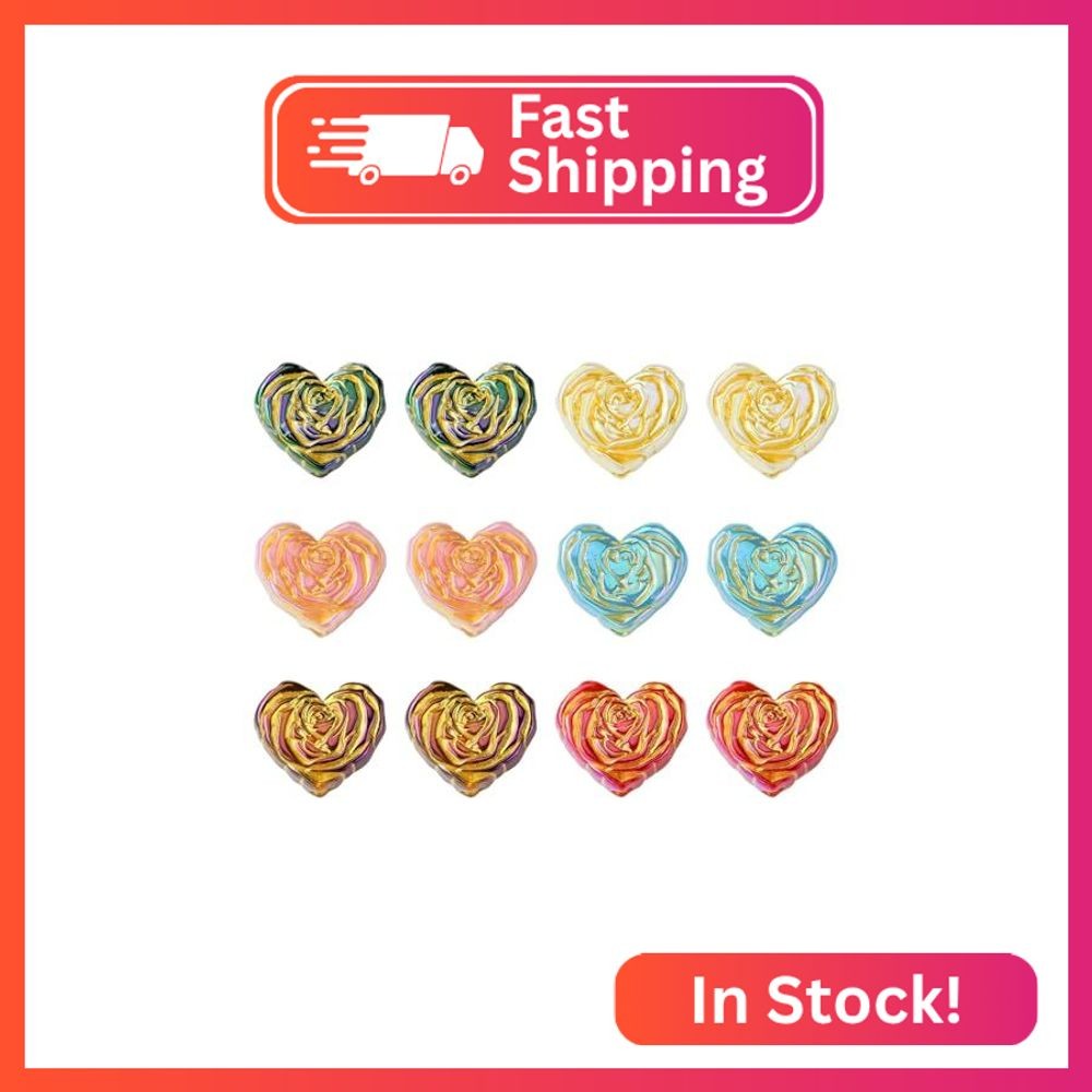 KitBeads 50pcs Random Acrylic Heart Shaped Beads - Opaque Love Heart, Rose Flowe