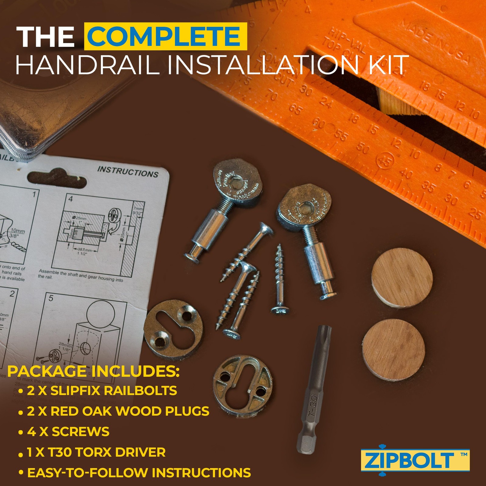Zipbolt 13.810 Slipfix Railbolt — Staircase Handrail Post to 1 Pack