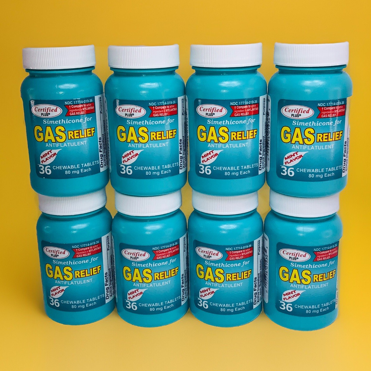 8 Simethicone Gas Relief Chewable Tablets 80mg Anti-Gas Bloating 36 ct. SEALED