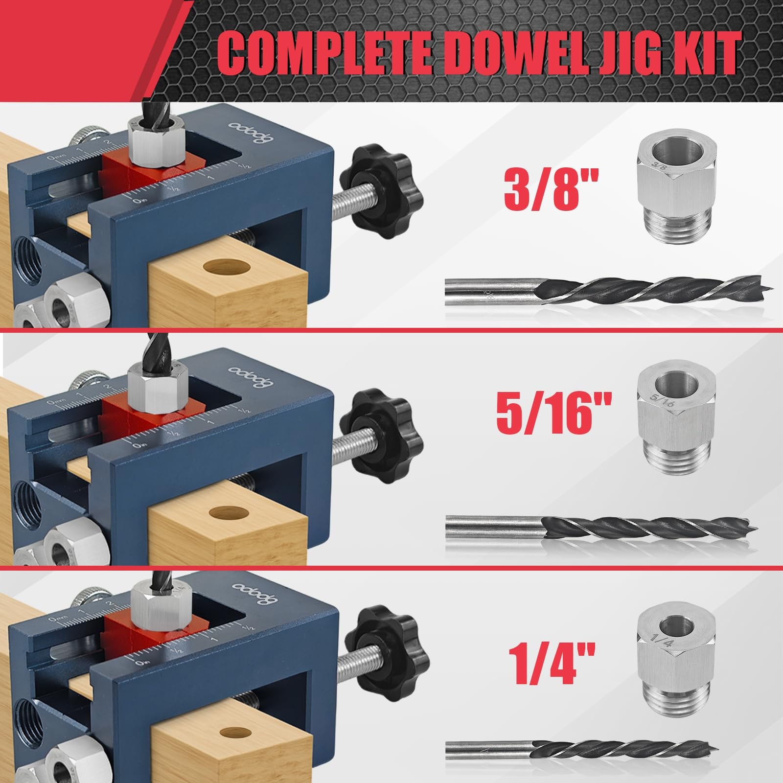 Self-Centering Doweling Jig Kit for Woodworking – Adjustable Width Dowel Jig ...